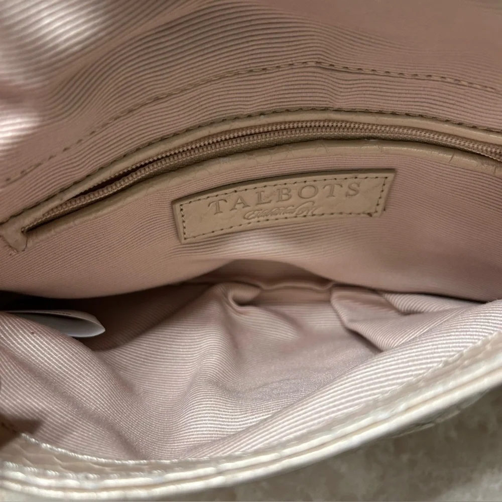 Talbots Beige Pleated Pearlized Leather Animal Print Bag with Gold Chain Strap